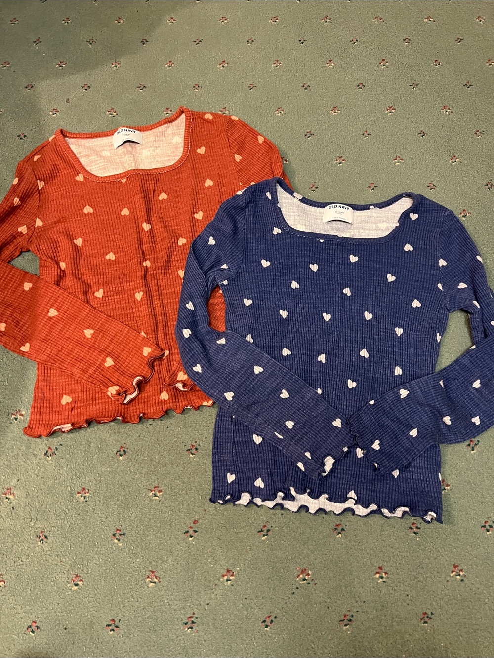Old Navy Girls' Heart  Long-Sleeve Tops Orange and Navy